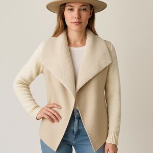 LOFT Faux Shearling Open‎ Front Cardigan Jacket XS